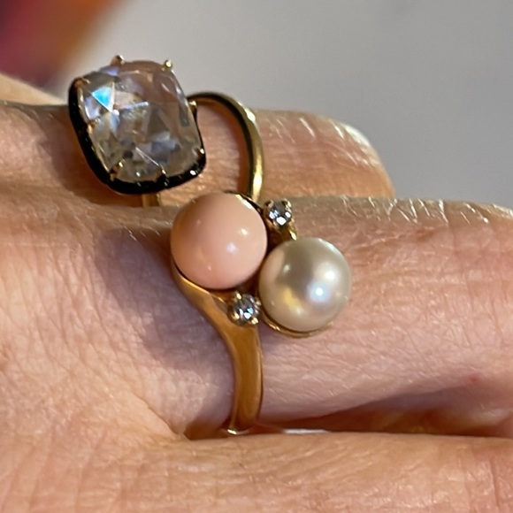 14k Vintage Pearl and coral Bypass ring - Picture 10 of 10
